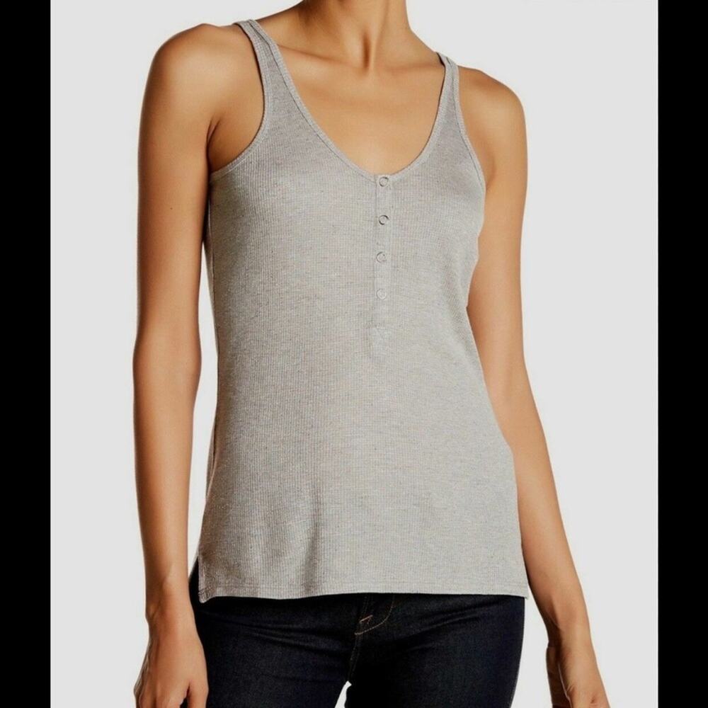 ATM Gray Sparkle Weave Henley Rib Knit Wrestler Tank Top Size Medium